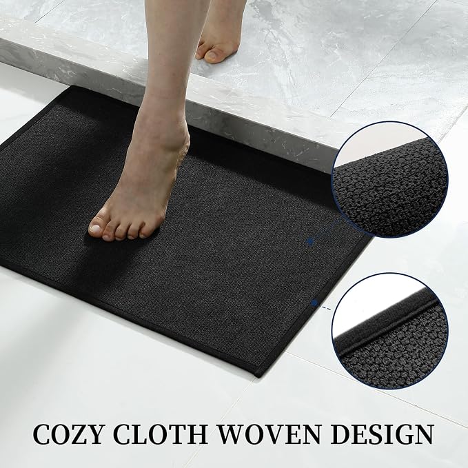 YIHOUSE Black Bathroom Rugs Sets 5 Piece, Quick Dry Thin Bath Mat with Toilet Rug, Non Slip Absorbent Machine Washable, Bath Runner Rugs for Bathtub Sink Home Decor
