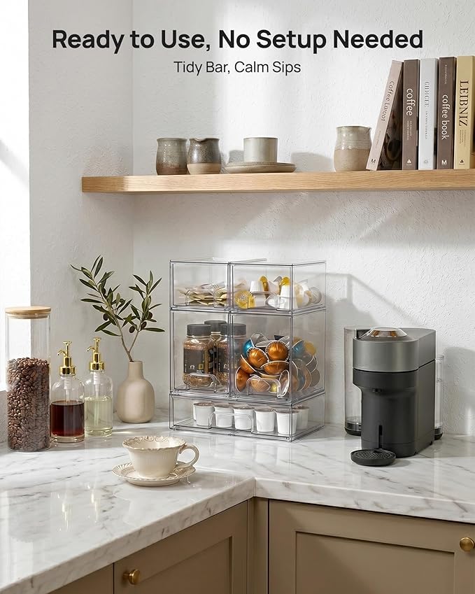 Vtopmart Stackable Storage Drawers Set of 7, Clear Plastic Organizer Bins for Baby Bottle, Beauty Supplies Storage, Ideal for Kichen Countertop, Vanity, Bathroom, Cabinet, Pantry Organization
