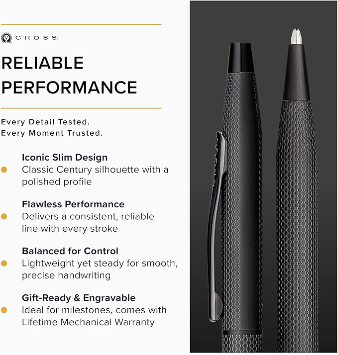 Cross Classic Century Brushed Black PVD Rollerball Pen - Refillable Pen for Effortless Writing - Black Ink - Durable Construction - Premier Distinctive Look - Gift-Ready