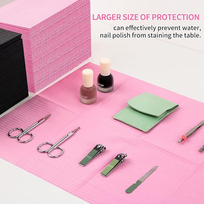 490pcs Disposable Nail Mats Foldable Nail Paper Towels, Table Acrylic Nail Practice Sheet, 3 Ply Waterproof Clean Nail Table Practice Mat for Salon Manicure Tattoo,Nail Art Accessories 13"x18"(Pink)