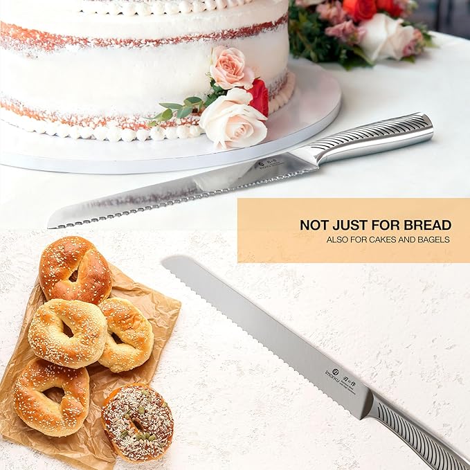 imarku Bread Knife 10 Inch: Japanese High Carbon Stainless Steel | Professional Grade Serrated Bread Knife, Razor Sharp Edge Cake Knife for Homemade Bread Bagels Cake, Stainless Steel Handle