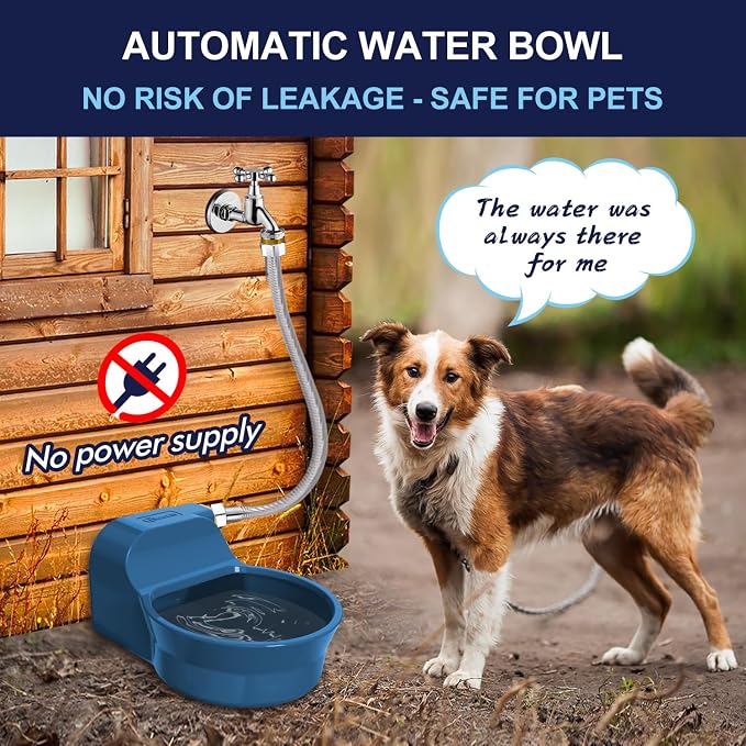 Patented Automatic Dog Water Dispenser, 2L Dog Water Bowl Dispenser Fit 3/4''GHT Faucet, Outdoor Automatic Water Dispenser for Dogs Chicken Waterer, Accessories Included: Water Hose, Copper Connector