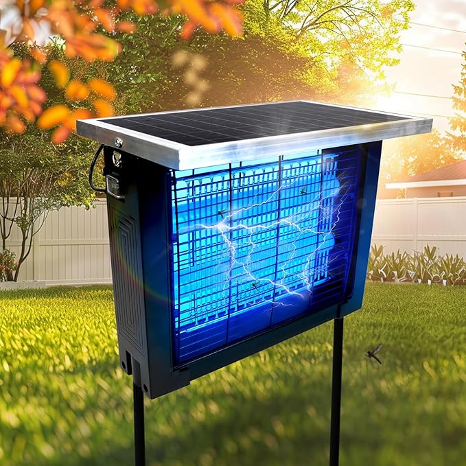 Powerful Solar Bug Zapper Outdoor for 2000 sq.ft with 13FT Extension Cord, Rechargeable Mosquito Zapper with High Powered, Waterproof Solar Fly Zapper for Patio Garden Backyard RV Camping