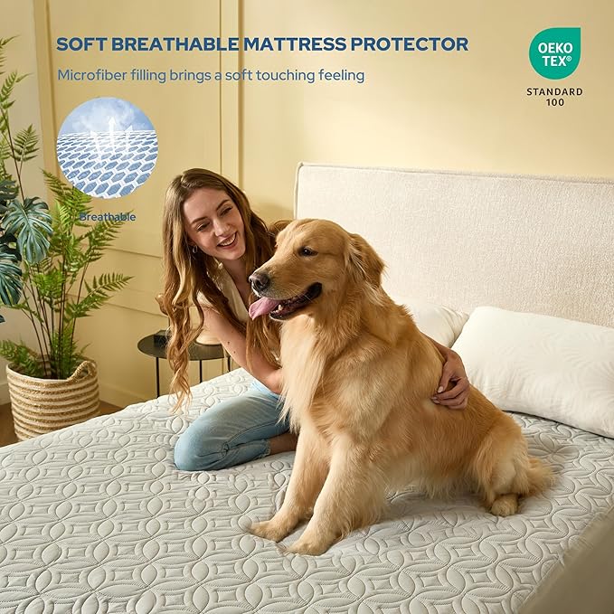 BEDLORE Waterproof Mattress Protector, Cal King Size Mattress Pad with Deep Pocket 6"-18" Depth, Soft Dirt-Proof Double Bed Mattress Cover for Bedroom, College Dorm, Hotel (Light Gray)