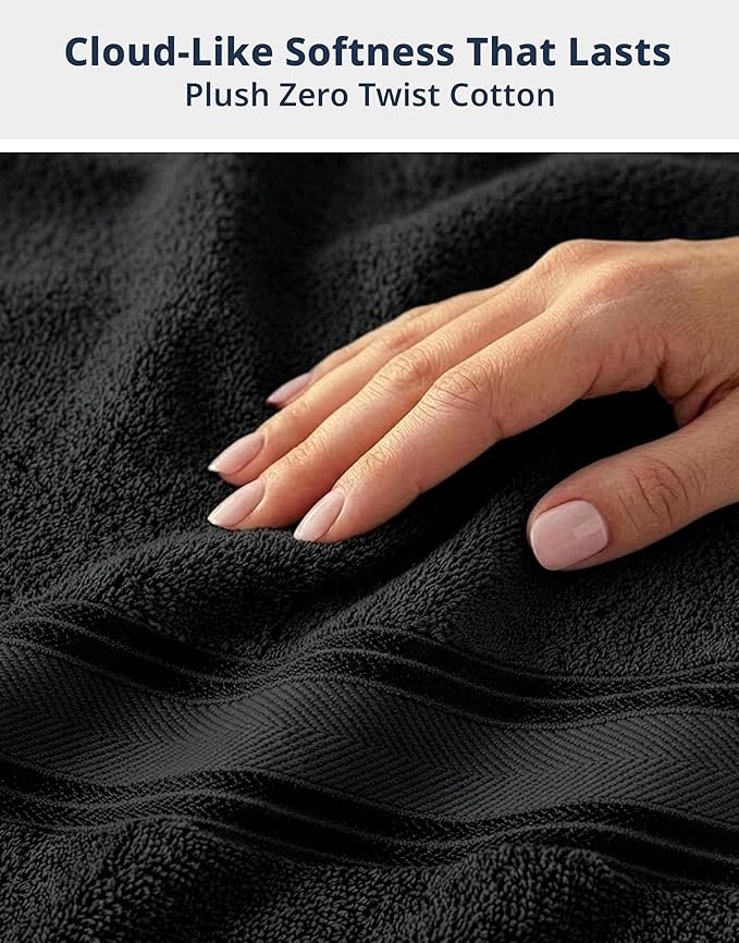LANE LINEN 100% Cotton Bath Towels 4 Pack (28"x54") - Zero Twist, Mercerized Cotton Large Towel Set for Bathroom - Quick Dry, Soft & Absorbent Large Bath Towel Set - Oeko Tex Certified - Black Towels