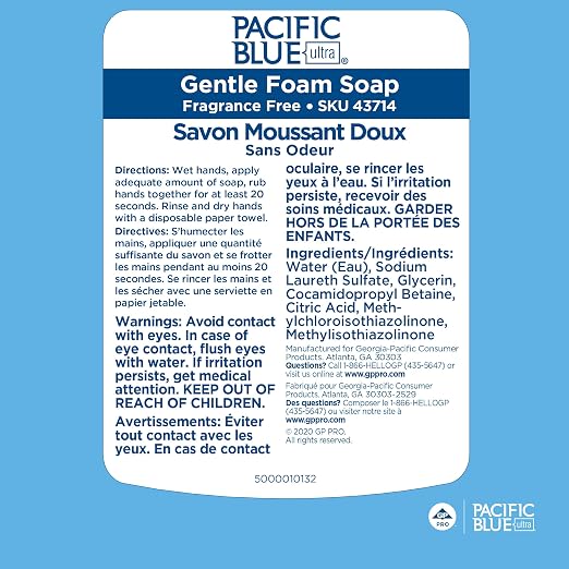 Pacific Blue Ultra Gentle Foam Hand Soap Refill (43714), Compatible Only With Pacific Blue Ultra Manual Dispenser, Dye and Fragrance-Free, 40.5 FL OZ, 4 Refills Per Case