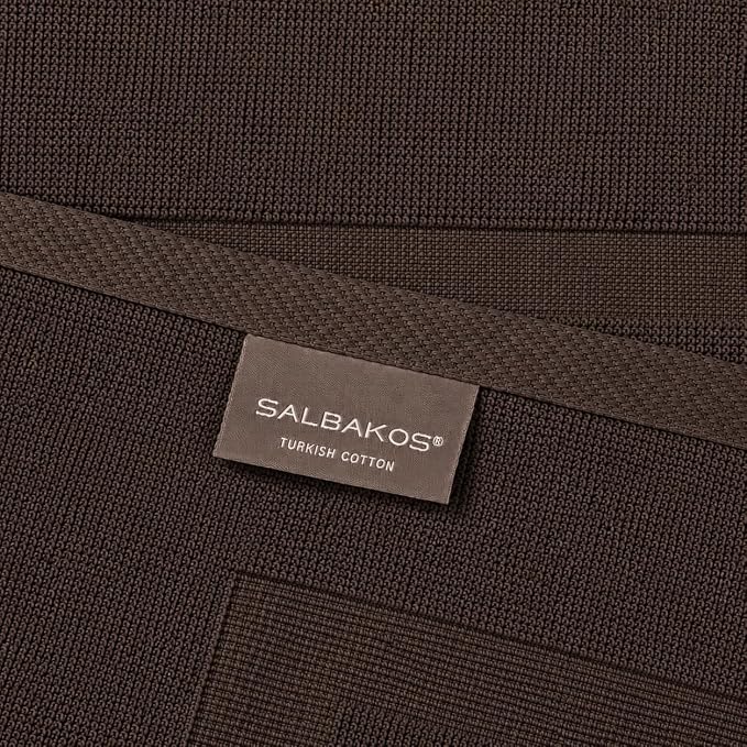SALBAKOS 2-Piece 100% Turkish Cotton Bath Mat Towel, 20x34 inch, Chocolate | Bathroom Floor Towels, Thick Soft Most Absorbent Quick-Dry Durable Large Size Foot Rug, Premium Hotel Quality Made in Turkey