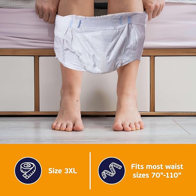 3XL Adult Diapers for Women and Men - 8 Bariatric Disposable Briefs with Tabs and Stretchable Side Panels - Breathable with Maximum Absorbency