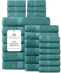 Villa Celestia 24-Piece 100% Cotton Towel Set, 6 Bath Towels, 6 Hand Towels, 12 Wash Cloth, Quick-Dry, Teal