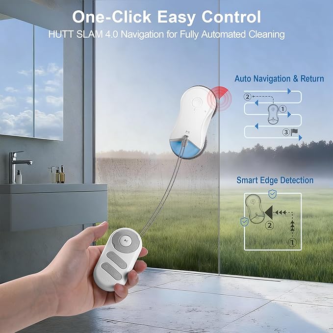 HUTT S55 Pro Window Cleaning Robot, 3D Floating Pads, Up to 6500Pa Suction, HydroJet Pump Spray, SLAM 4.0 Navigation, 80ml Water Tank, 6 x Cloths,Perfect for High-Rise Windows, Tiles and Glass