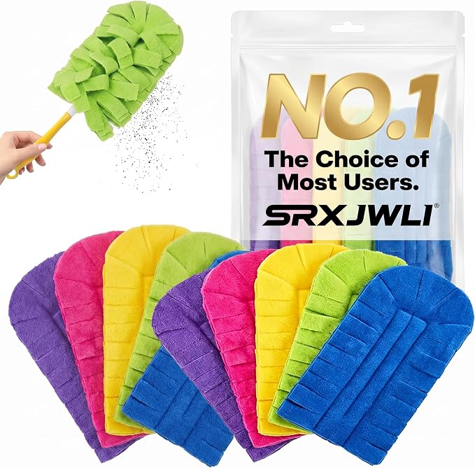 Chenille Duster Replacement Heads Reusable Microfiber Dust Damp Fleece Dusters for Cleaning Washable Refills Hand with Handle Pads Refill Base Exterior Pad Car Multi Surface Tools Home(10pcs)