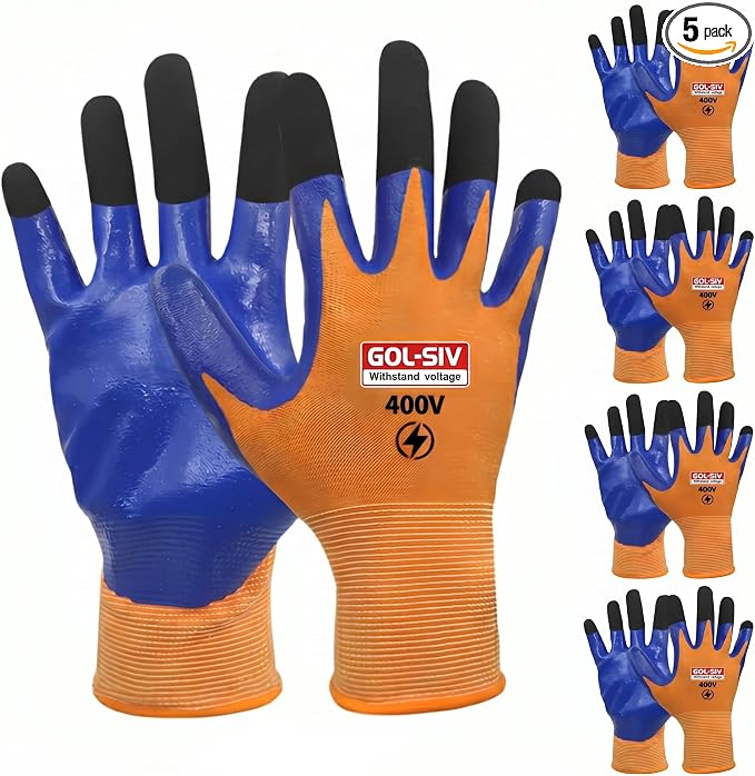 400V Electrical Glove For Men Arc Resistant,Flame Retardant,Low Voltage Insulated Gloves,Safety Electrician Gloves,Rubber Non Slip（5 Pairs,XL）