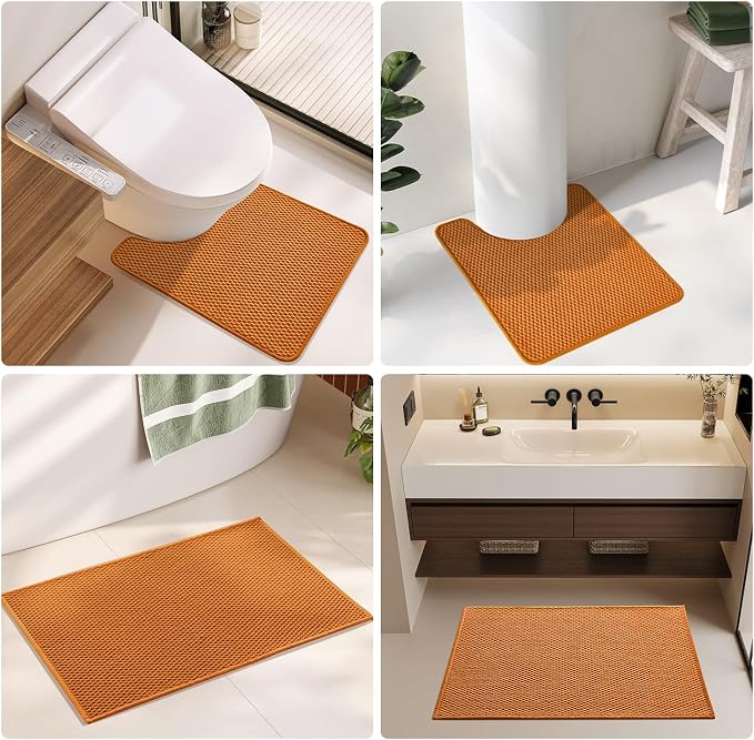TYUU Bathroom Rugs Non Slip Washable, Super Absorbent Thin Bath Mat Quick Dry Low Pile Bathroom Rug, Orange 20"x48"