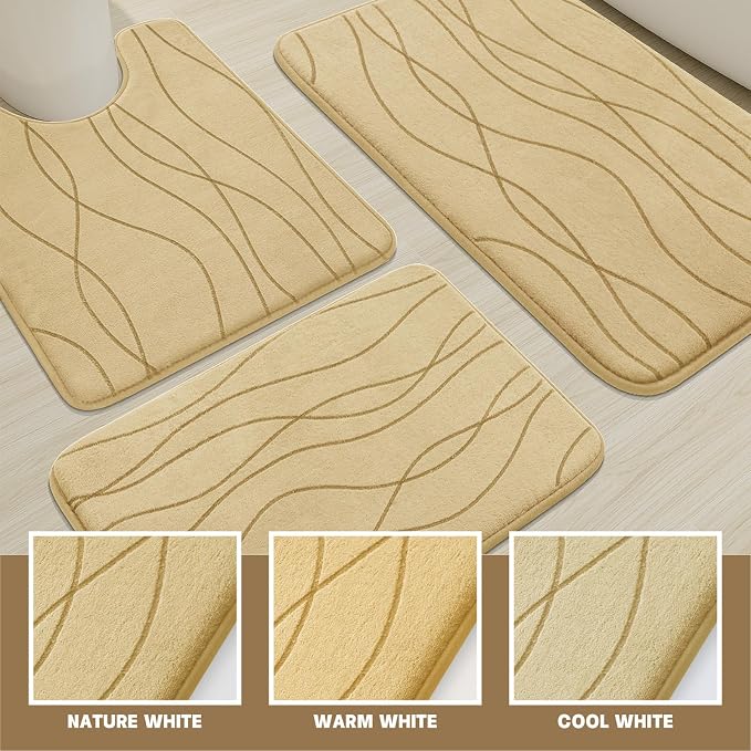 YIHOUSE Bathroom Rugs Set 3 Piece, Memory Foam Bath Mat Beige | Ultra Soft, Absorbent, Non-Slip, Machine Washable, for Bathroom, Sink and Toilet