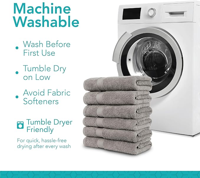 Pleasant Home Bath Towels Set of 6 (24” x 50”) 100% Cotton, 515 GSM | Lightweight, Soft & Highly Absorbent Luxury Towels for Bathroom | for Gym, Pool & Spa | 6 Pack, Gray