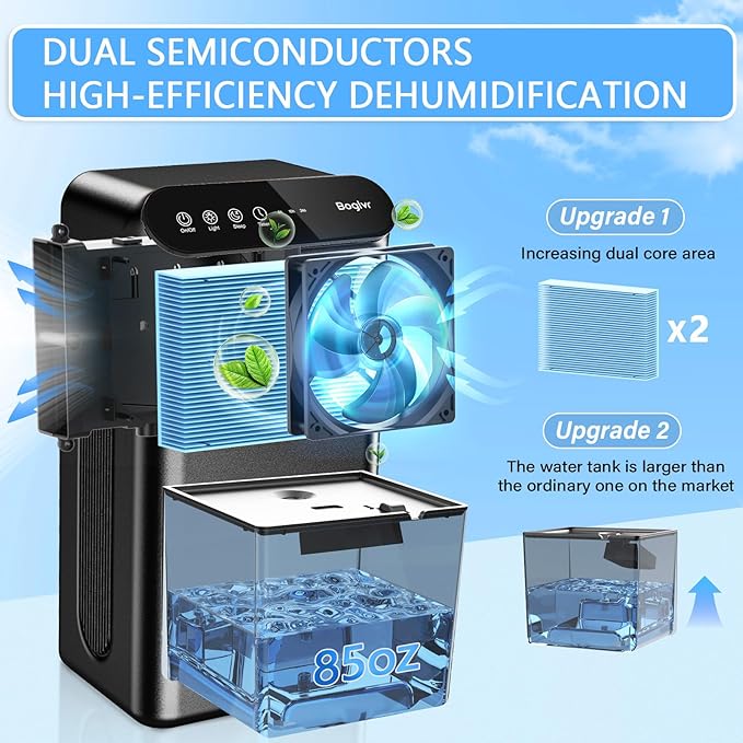 Dehumidifier for Home up to 1000 sq.ft, 98oz Small Quiet Dehumidifier with Drain Hose, 3 Timer Modes, Auto Shut Off, Aromatherapy & 7 Color Light for Bedroom, Bathroom, Basement (Pure Black)
