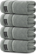 REDKISS 4 Pack Large Bath Towels Set, 100% Cotton, 31x63 in, Heavyweight 760G, Highly Absorbent & Quick Dry, Super Soft Luxury Towels for Bathroom,Hotel Collection - Gray