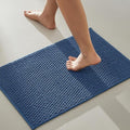 TYUU Bathroom Rugs Non Slip Washable, Super Absorbent Thin Bath Mat Small Quick Dry Low Pile Bathroom Rug, Navy Blue 16"x24"