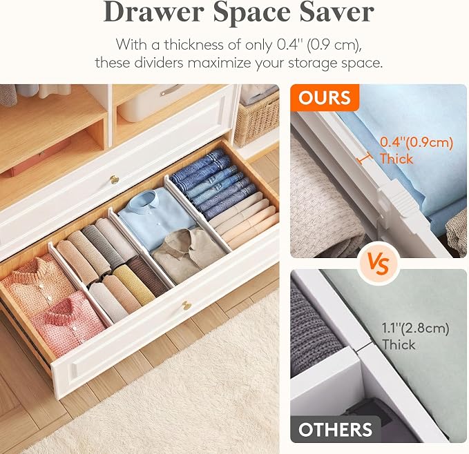 Lifewit 6" Tall 9 Pack Drawer Dividers, 11.5"-18.5" Adjustable Deep Drawer Organizer Clothes, Expandable White Plastic Separators for Dresser, Kitchen, Cabinet, Closet, Office Organization & Storage
