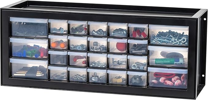 IRIS USA 26-Drawer Teacher Toolbox, Made in USA, Stackable Plastic Storage Drawers for Crafts, Stickers, Crayons, Markers, Beads, Hardware, Building Bricks, Organizer Cabinet, Garage Storage, Black