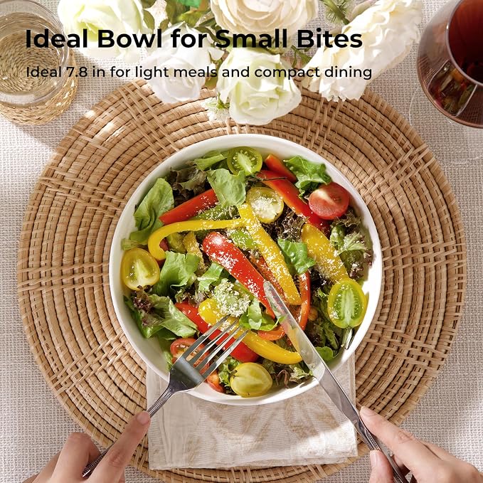 Y YHY 7.8'' Pasta Bowls for Small Portions, 22 Ounce Salad White Bowl Plates Set of 6, Porcelain Dishes for Serving Dinner - Dinnerware Sets Microwave Dishwasher Safe Thanksgiving Day Gift