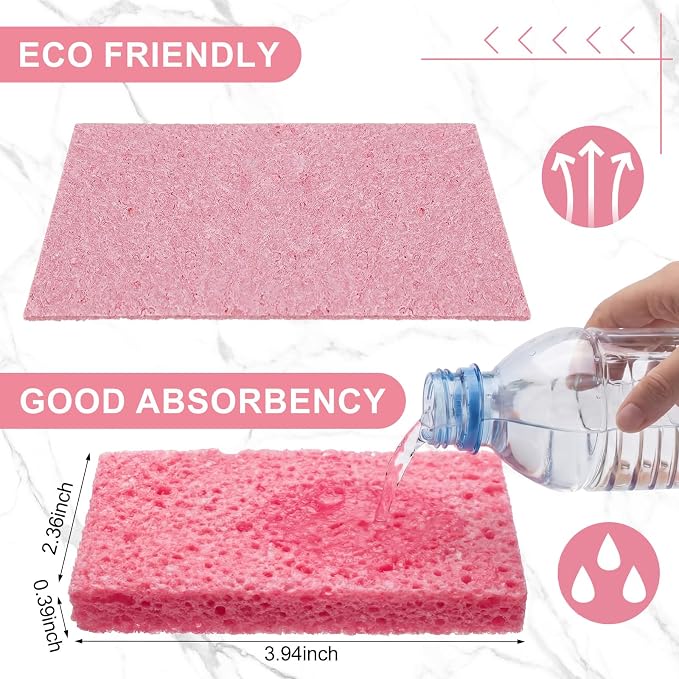 Zhengmy 100 Pieces Sponges Bulk Sponges Kitchen Compressed Sponge Natural Dish Sponge Compressed Wood Pulp Cleaning Without Scratching for Kitchen Bathroom, 3.9 x 2.4 x 0.12 Inch (Pink)
