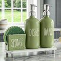Cisily Kitchen Soap Dispenser Set Comes with Ceramics Sponge Holder, Silver Pumps, and Instant Dry Tray, Hand and Dish Soap Dispenser Set, Kitchen Sink Olive Green Decor