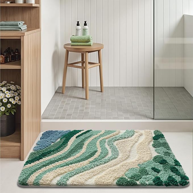 LUMI Beach Bathroom Rug Upgraded, Non Slip Bath Mat Quick Dry, Ultra Soft Washable Absorbent, Ocean Sea Theme Bath Rug for Shower Floor, Home Decor, Kids Room, Bathtub, 24"x36"