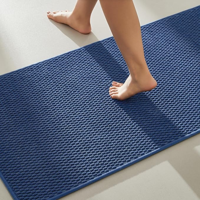 TYUU Bathroom Runner Rug, Long Bath Mat Washable Thin Quick Dry Low Pile Bathroom Runner Rugs 24 x 60 Non Slip, Navy Blue 24"x60"