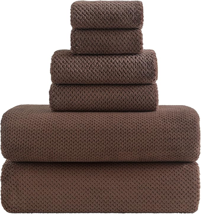 YTYC 29x59 Inch Extra Large Bath Towels Set of 6 Quick Dry Super Soft Microfiber Towels for Bathroom 80% Polyester (Brown,6 Piece)