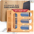 Bamboo Storage Bag Organizer, Sandwich Bag Organizer - Single Block Design for Kitchen Organization, Baggie Organizer for Drawer - Quick Refill Slider, Fits Half Gallon, Quart, Snack Size Bags