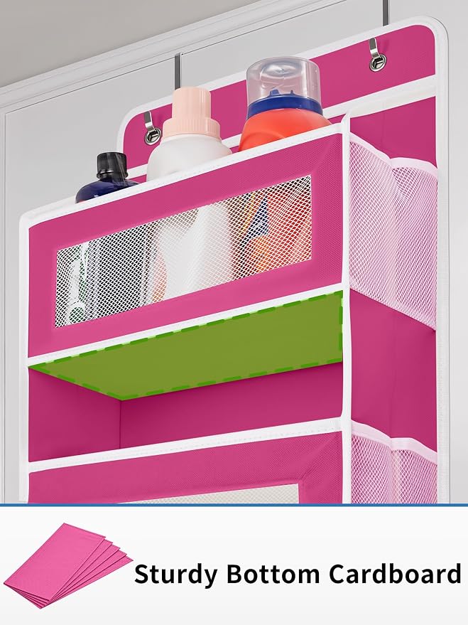 JARLINK Over the Door Organizer for Bedroom, Bathroom, 5 Shelf Rose Pink | Anti-Tilt Design, 44 lb Load Capacity, Hanging Door Organizer with 5 Large Capacity Pockets, Behind Door Storage for Nursery