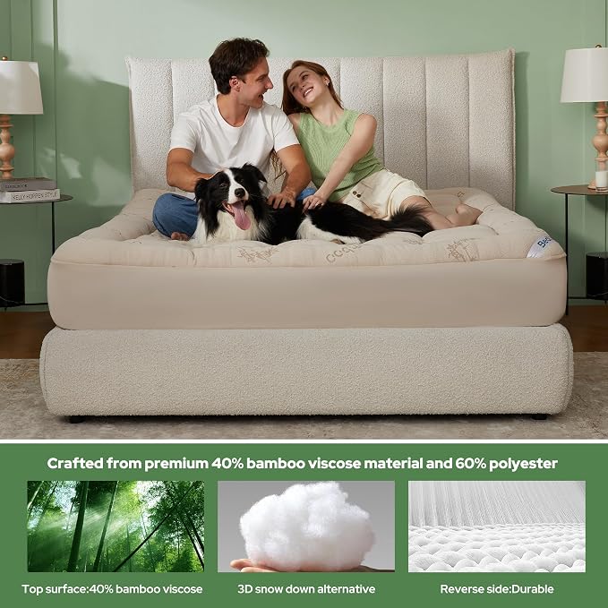 BEDLORE King Mattress Topper Viscose Derived from Bamboo, Thick Pillow Top Mattress Pad with Stretchable Pockets for 6"-18" Mattress, Soft Breathable Mattress Topper for Back Pain Relief(Beige)