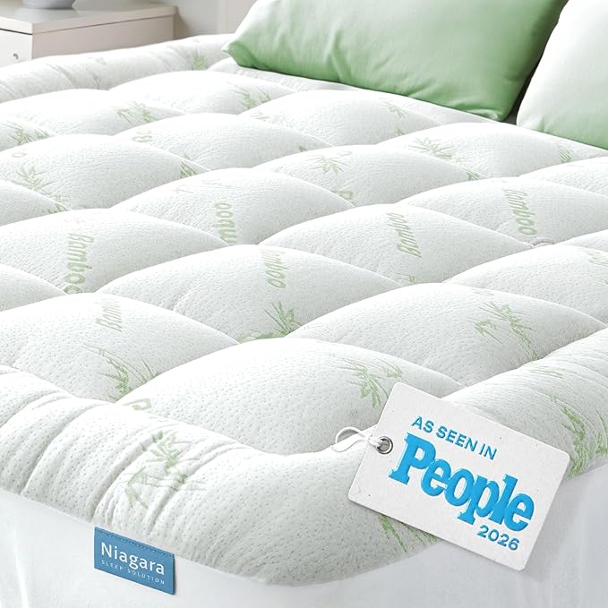 Niagara Sleep Solution Ultra Soft California King Size Mattress Topper - Rayon Derived from Bamboo Pillow Top Mattress Pad for Back Pain Relief - Naturally Cooling for Hot Sleepers, Green