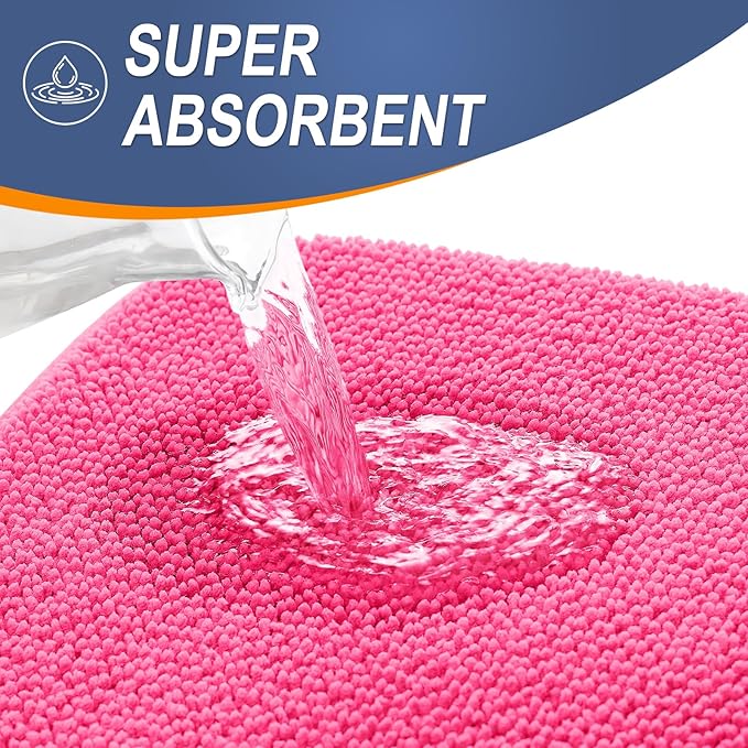 OLANLY Thick Memory Foam Bathroom Rugs 36x24, Absorbent Bath Mat, Hot Pink | Soft Quick Dry Bath Rugs Mats, Non-Slip, Machine Washable Carpet for Bathroom Floor, Tub and Shower, Home Decor Accessories