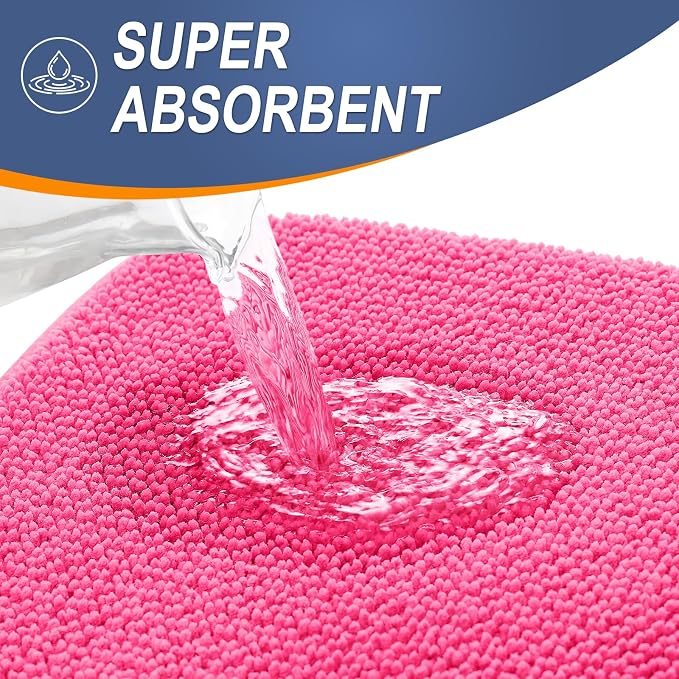 OLANLY Thick Memory Foam Bathroom Rugs 30x20, Absorbent Bath Mat, Hot Pink | Soft Quick Dry Bath Rugs Mats, Non-Slip, Machine Washable Carpet for Bathroom Floor, Tub and Shower, Home Decor Accessories