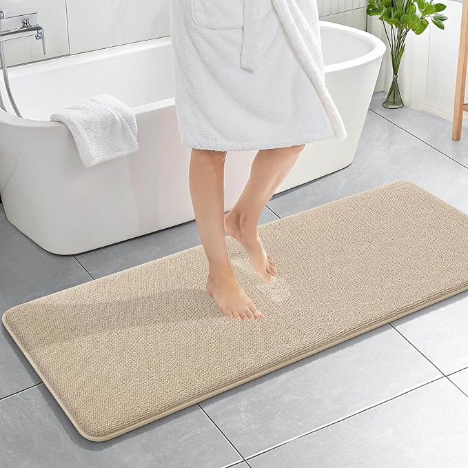OLANLY Memory Foam Bathroom Runner Rugs 59x20, Absorbent Long Mat, Beige | Soft Quick Dry Bath Mat Rugs, Non-Slip, Machine Washable Mat for Bathroom Floor, Tub and Shower, Home Decor Accessories