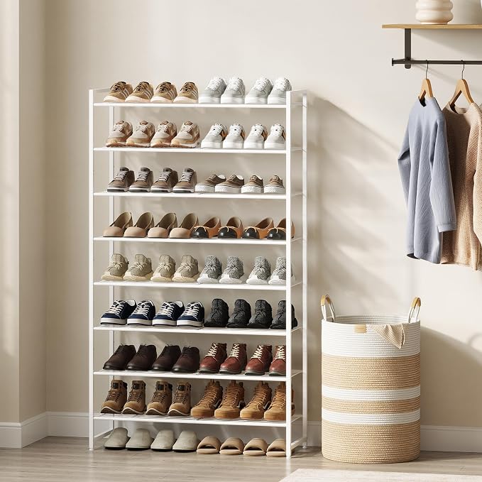 Nunsino Shoe Rack for Closet, Metal Shoe Organizer, 8 Tier Garage Shoe Rack Max Holds 40 Pairs,Shoe Storage Shelf,Entryway, White