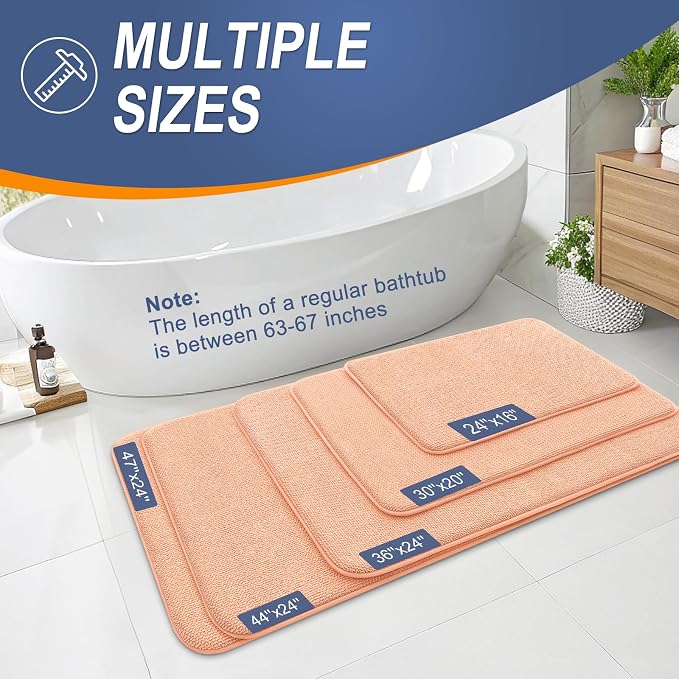 OLANLY Memory Foam Small Bathroom Rugs 24x16, Absorbent Bath Mat, Peach | Soft Quick Dry Bath Mat Rugs, Non-Slip, Machine Washable Mat for Bathroom Floor, Tub and Shower, Home Decor Accessories