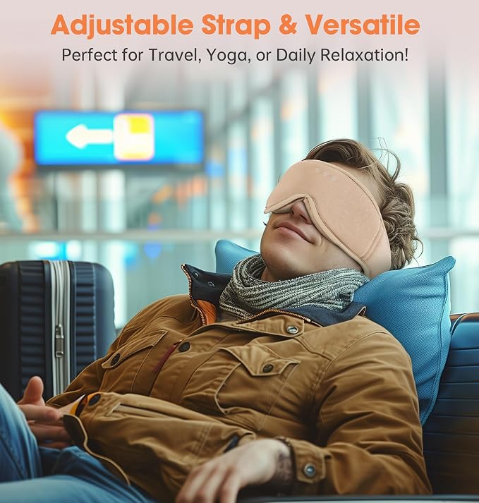 Sleep Mask with Headphones Bluetooth 5.4, LC-dolida Wireless Music Eye Mask for Sleeping Headphones with Soft Bamboo Cotton Cooling Breathable,Ultra-Thin Stereo Speaker for Side Sleepers-Khaki