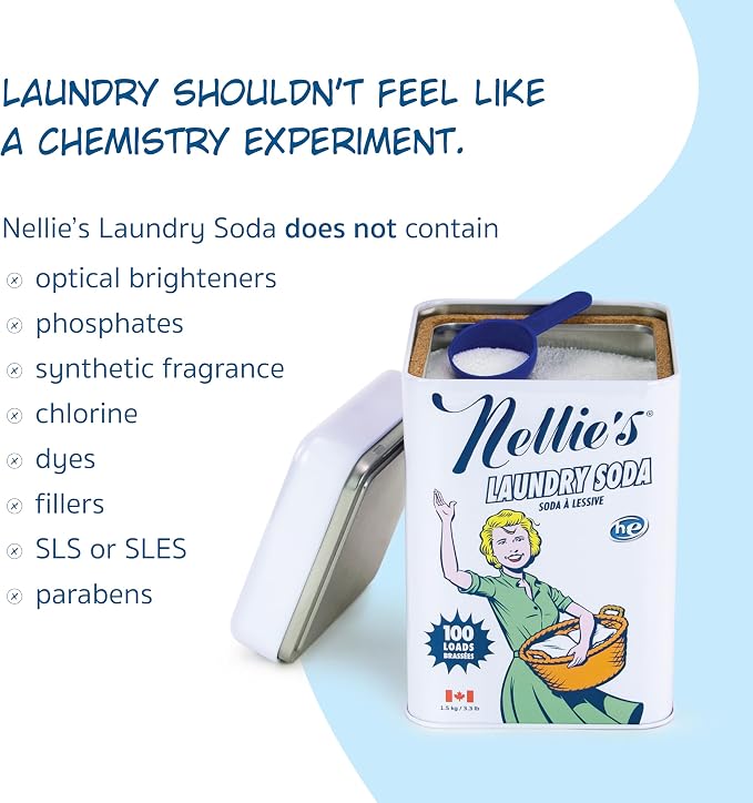 Nellie's Laundry Soda - Concentrated Laundry Detergent Powder - 100 Load - Gentle on Skin and Environment - Fragrance-Free - (Made in Canada) | Septic-Safe, HE Compatible & Fragrance-Free, Concentrated Formula