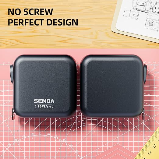 SENDA Self-Locking Tape Measure 10FT/3M, Compact Square Design Small Measuring Tape with High Rigidity, No Back Clip, Wear & Shock Resistant for Home, DIY, Industrial Use (10Ft)