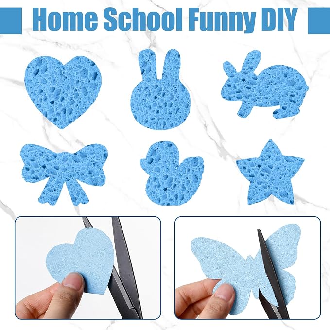 Zhengmy 48 Pieces Sponges Bulk Sponges Kitchen Compressed Sponge Natural Dish Sponge Compressed Wood Pulp Cleaning Without Scratching for Kitchen Bathroom, 3.9 x 2.4 x 0.12 Inch (Blue)