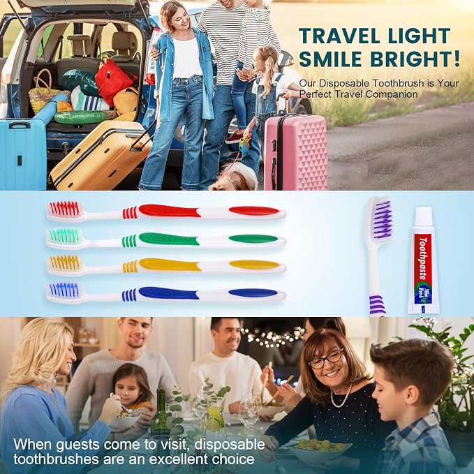 Navona 200 PCS Disposable Toothbrush with Toothpaste Bulk, Travel Toothpaste, Bulk Toothpastes, Individually Wrapped Bulk Toothbrush, Ergonomics Handle,Medium Soft Bristle, Perfect for Travel, Hotel