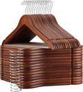 TOPIA HANGER Walnut Wooden Hangers 30 Pack, Wood Clothes Hangers, Durable Coat Hanger with 360-Degree Rotatable Hook, Non-Slip Pants Bar and Shoulder Notches for Camisole Tops - CT34WA30