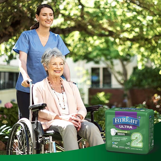FitRight Stretch Adult Incontinence Briefs with Tabs, Ultra Absorbent, Size 2, 51" to 70", 20 Count