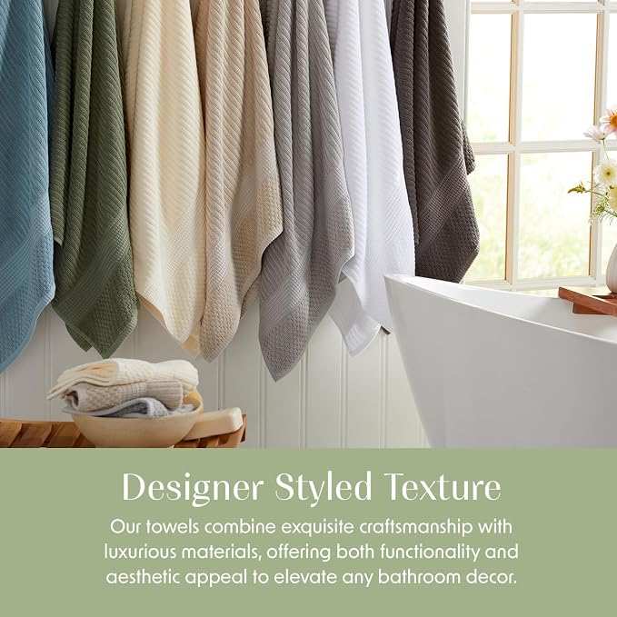 Springtree Home 100% Cotton Bath Towel Set | 4-Pack | Textured | Aegean | Absorbent & Quick-Dry Bathroom Towels | Textured and Durable Cotton Towels for Bathroom | OEKO-TEX | Krista Collection