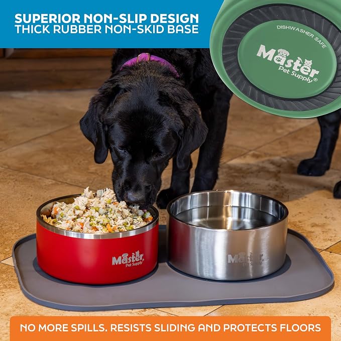 Master Pet Supply Stainless Steel Dog Bowls - 128 oz, Heavy Duty - Camo Patrol, Double Wall Extra-Thick Insulated, Non-Slip Pet Water Bowl for Dogs, Cats & Pets, Anti Rust Metal, Dish Washer Safe