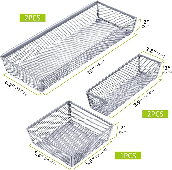 Neudeco Silverware Drawer Organizer, Pack 5, Silver | Utensil Organizer, For Large Utensils, Interlocking Arm, Cutlery Tray for Knives Fork Spoon