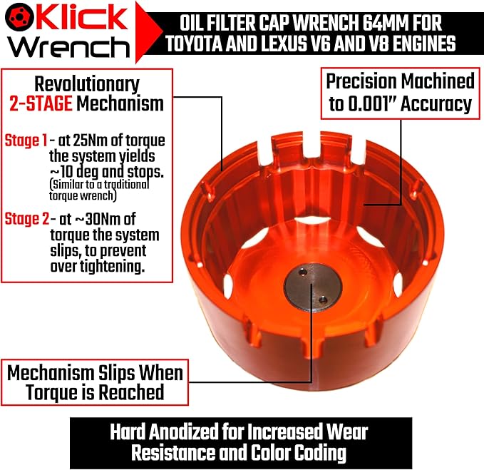 77mm 76mm 75mm 74mm 73mm 14 & 15 Flute 2 Stage Heavy Duty Torque Limiting Oil Filter Wrench Red 6061-T6 Aluminum
